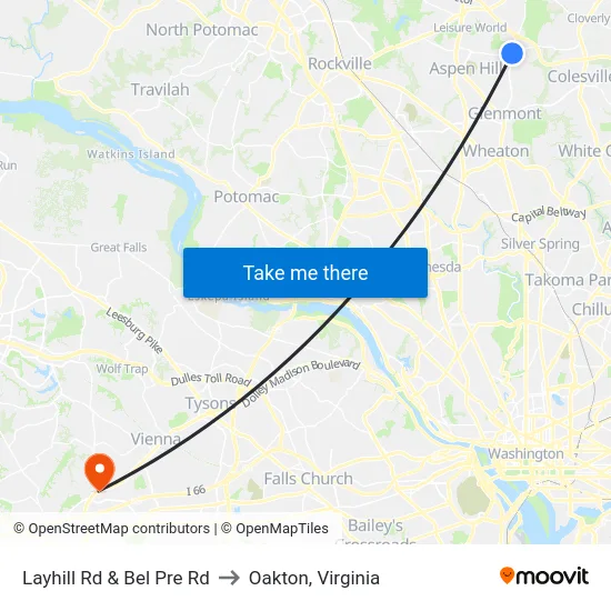 Layhill Rd & Bel Pre Rd to Oakton, Virginia map