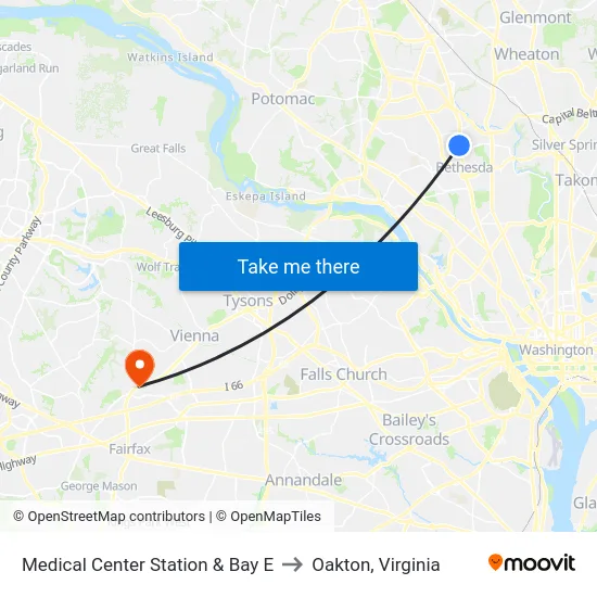 Medical Center Station & Bay E to Oakton, Virginia map