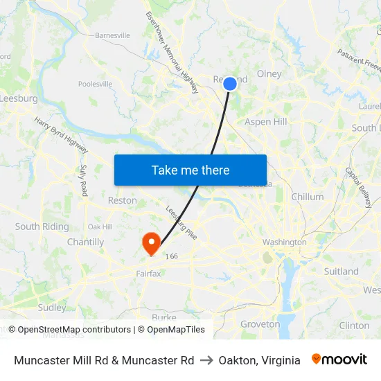 Muncaster Mill Rd & Muncaster Rd to Oakton, Virginia map