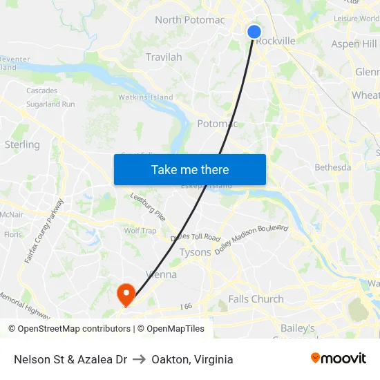 Nelson St & Azalea Dr to Oakton, Virginia map