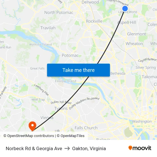 Norbeck Rd & Georgia Ave to Oakton, Virginia map