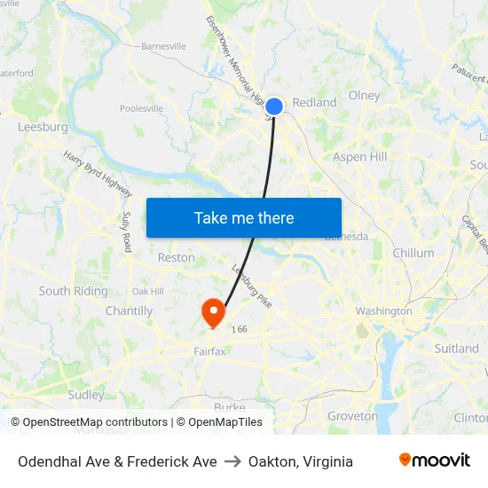 Odendhal Ave & Frederick Ave to Oakton, Virginia map