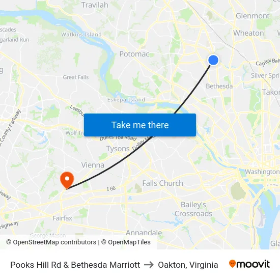 Pooks Hill Rd & Bethesda Marriott to Oakton, Virginia map