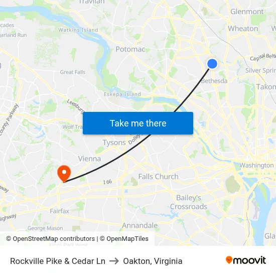 Rockville Pike & Cedar Ln to Oakton, Virginia map