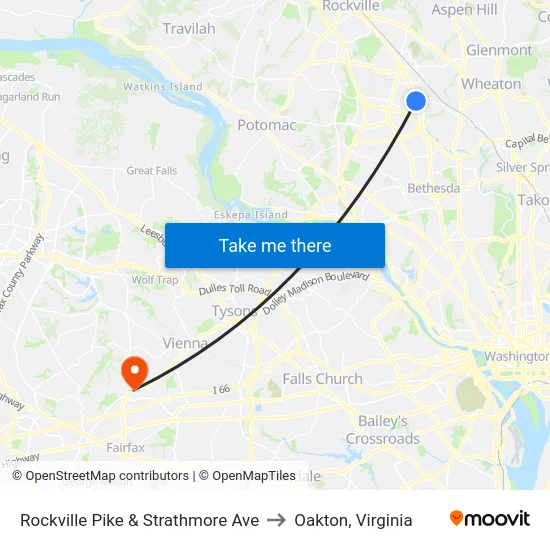 Rockville Pike & Strathmore Ave to Oakton, Virginia map