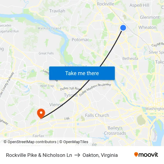 Rockville Pike & Nicholson Ln to Oakton, Virginia map