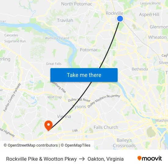 Rockville Pike & Wootton Pkwy to Oakton, Virginia map
