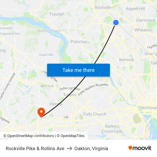 Rockville Pike & Rollins Ave to Oakton, Virginia map