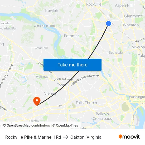 Rockville Pike & Marinelli Rd to Oakton, Virginia map