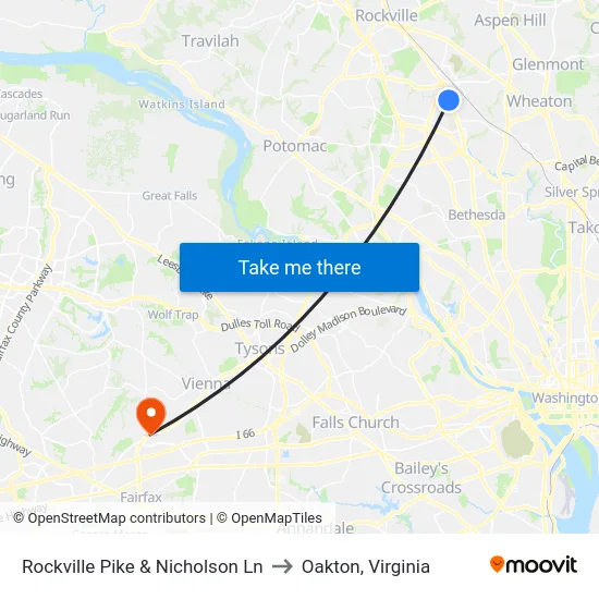Rockville Pike & Nicholson Ln to Oakton, Virginia map