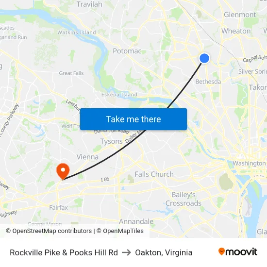 Rockville Pike & Pooks Hill Rd to Oakton, Virginia map