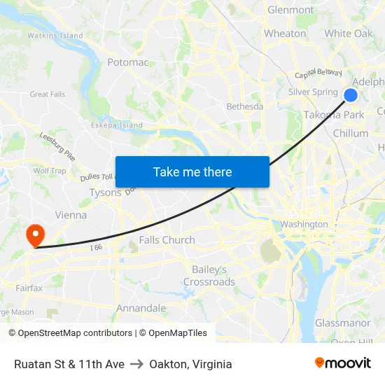Ruatan St & 11th Ave to Oakton, Virginia map