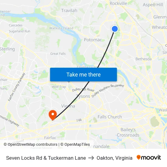 Seven Locks Rd & Tuckerman Lane to Oakton, Virginia map