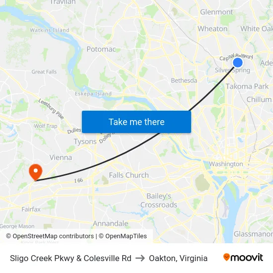 Sligo Creek Pkwy & Colesville Rd to Oakton, Virginia map