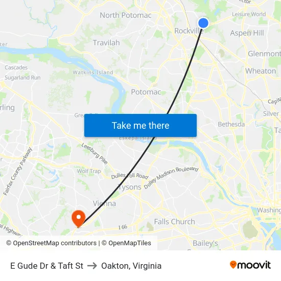 E Gude Dr & Taft St to Oakton, Virginia map
