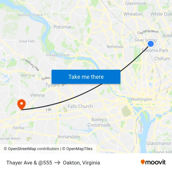 Thayer Ave & @555 to Oakton, Virginia map