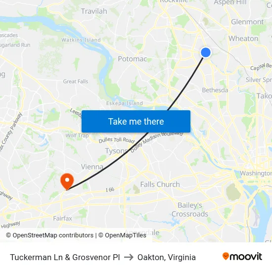 Tuckerman Ln & Grosvenor Pl to Oakton, Virginia map