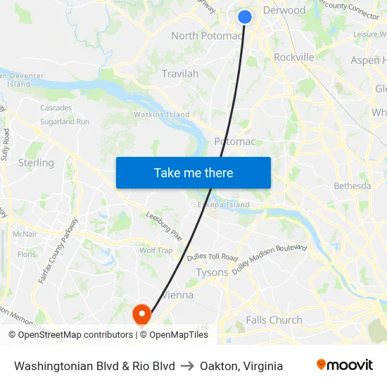 Washingtonian Blvd & Rio Blvd to Oakton, Virginia map