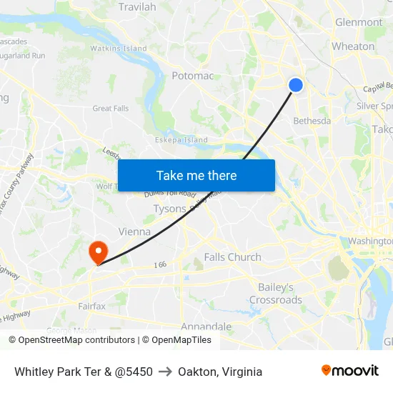 Whitley Park Ter & @5450 to Oakton, Virginia map