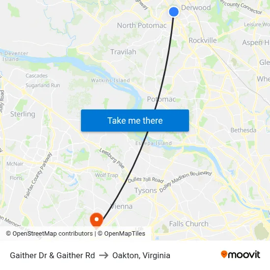 Gaither Dr & Gaither Rd to Oakton, Virginia map