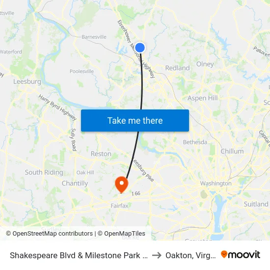 Shakespeare Blvd & Milestone Park & Ride to Oakton, Virginia map