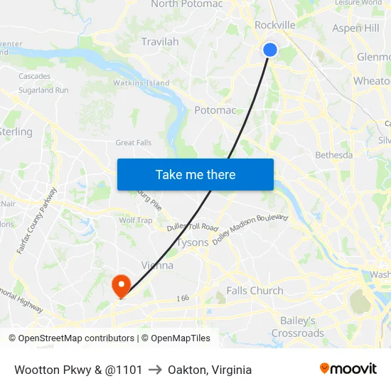 Wootton Pkwy & @1101 to Oakton, Virginia map