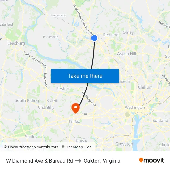 W Diamond Ave & Bureau Rd to Oakton, Virginia map