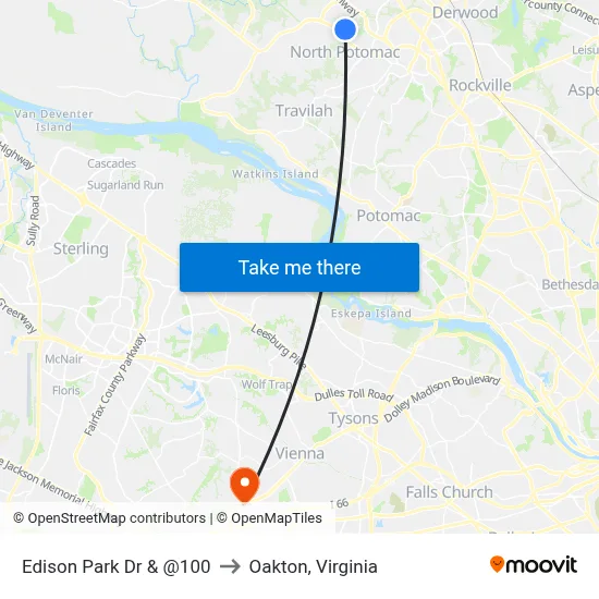 Edison Park Dr & @100 to Oakton, Virginia map