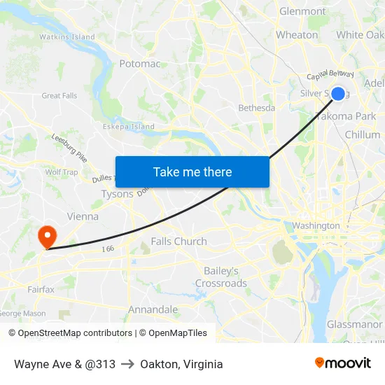 Wayne Ave & @313 to Oakton, Virginia map