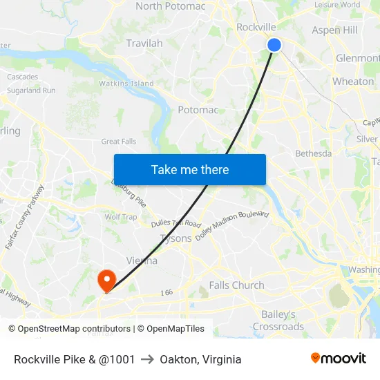 Rockville Pike & @1001 to Oakton, Virginia map