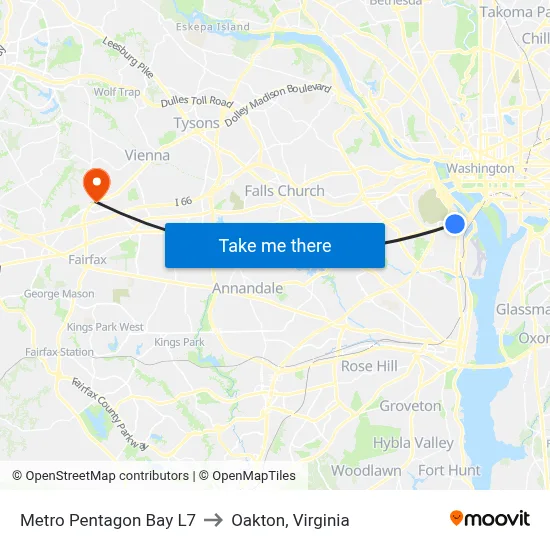 Metro Pentagon Bay L7 to Oakton, Virginia map