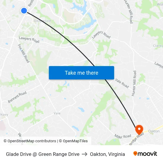 Glade Drive @ Green Range Drive to Oakton, Virginia map