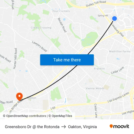 Greensboro Dr @ the Rotonda to Oakton, Virginia map