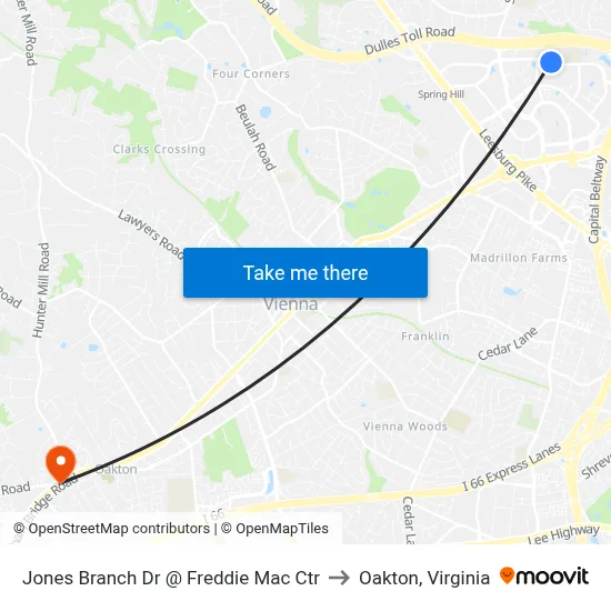 Jones Branch Dr @ Freddie Mac Ctr to Oakton, Virginia map