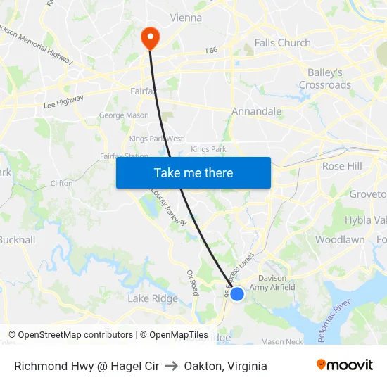 Richmond Hwy @ Hagel Cir to Oakton, Virginia map