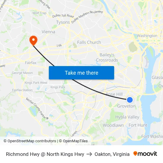 Richmond Hwy @ North Kings Hwy to Oakton, Virginia map