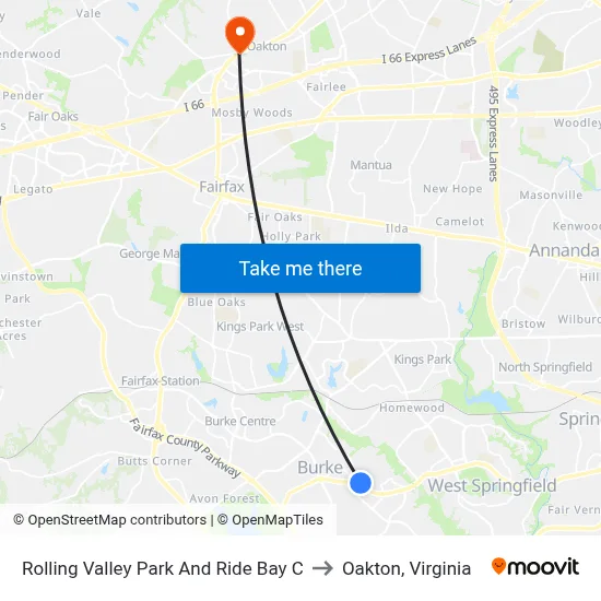 Rolling Valley Park And Ride Bay C to Oakton, Virginia map