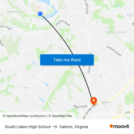 South Lakes High School to Oakton, Virginia map