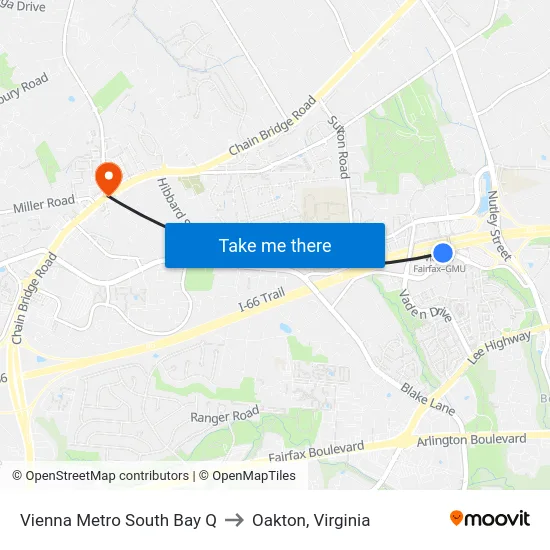 Vienna Metro South Bay Q to Oakton, Virginia map