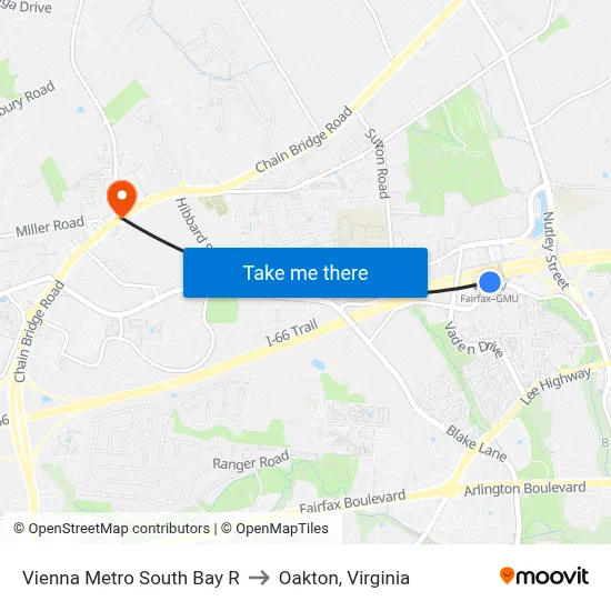 Vienna Metro South Bay R to Oakton, Virginia map