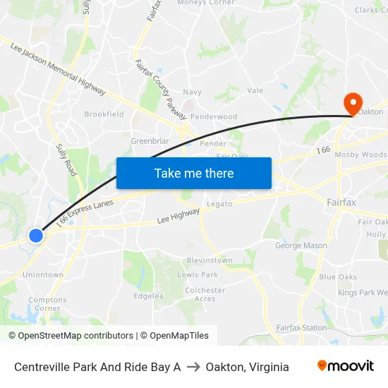 Centreville Park And Ride Bay A to Oakton, Virginia map