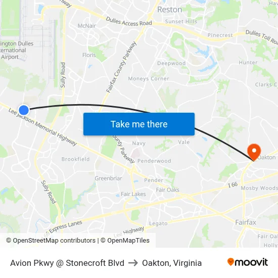 Avion Pkwy @ Stonecroft Blvd to Oakton, Virginia map