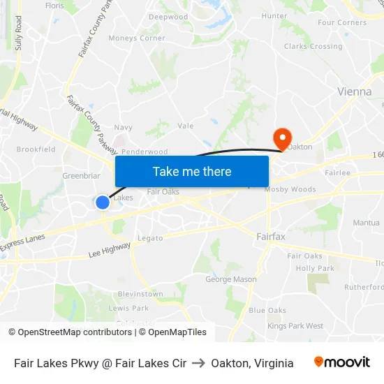 Fair Lakes Pkwy @ Fair Lakes Cir to Oakton, Virginia map
