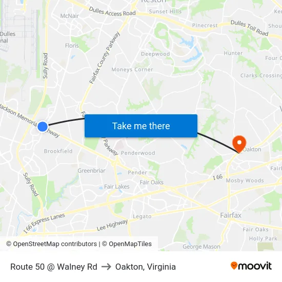 Route 50 @ Walney Rd to Oakton, Virginia map