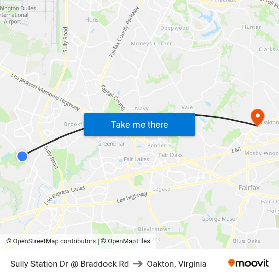 Sully Station Dr @ Braddock Rd to Oakton, Virginia map