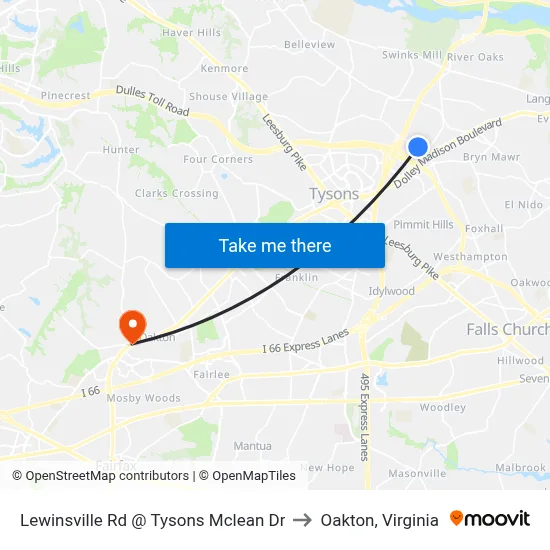 Lewinsville Rd @ Tysons Mclean Dr to Oakton, Virginia map