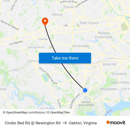 Cinder Bed Rd @ Newington Rd to Oakton, Virginia map