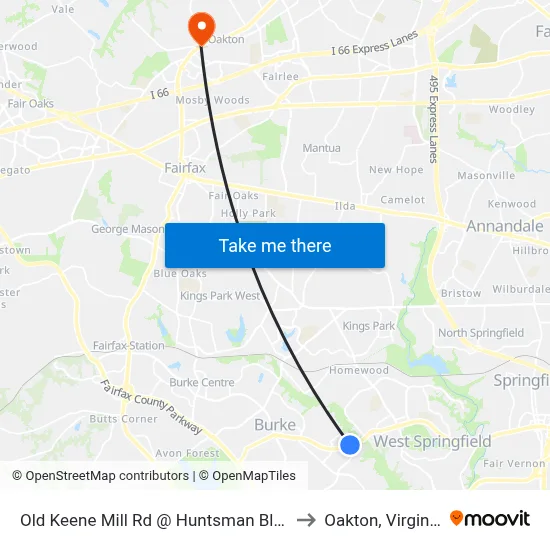 Old Keene Mill Rd @ Huntsman Blvd to Oakton, Virginia map