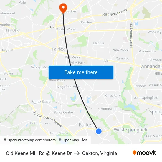 Old Keene Mill Rd @ Keene Dr to Oakton, Virginia map