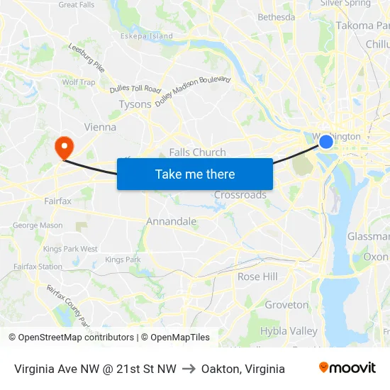 Virginia Ave NW @ 21st St NW to Oakton, Virginia map